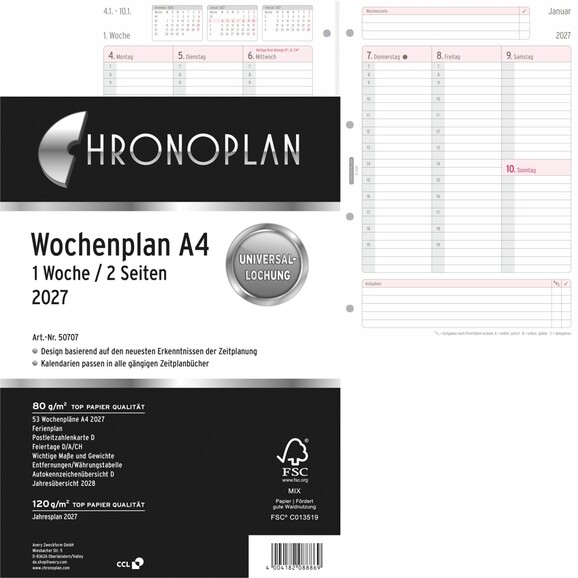 Kalendereinlage Chronoplan Wochenplan A4, Art.-Nr. 5070J - Paterno B2B-Shop