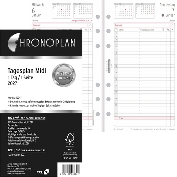 Kalendereinlage Chronoplan Midi Tagesplan, Art.-Nr. 5024J - Paterno B2B-Shop