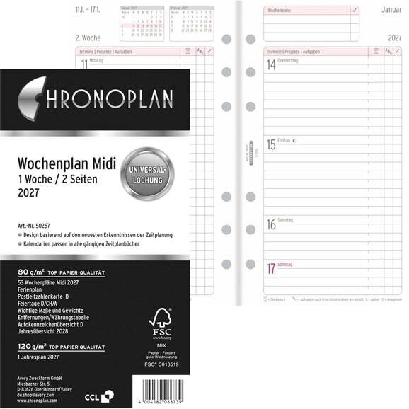 Kalendereinlage Chronoplan Midi Wochenplan, Art.-Nr. 5025J - Paterno B2B-Shop