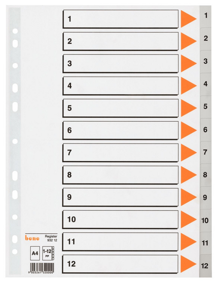Register Bene 1-12 12-teilig, Art.-Nr. 093212 - Paterno B2B-Shop