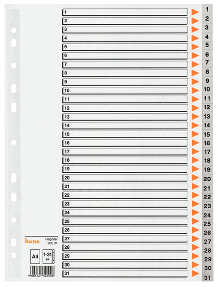 Register Bene 1-31 31-teilig, Art.-Nr. 093231 - Paterno B2B-Shop