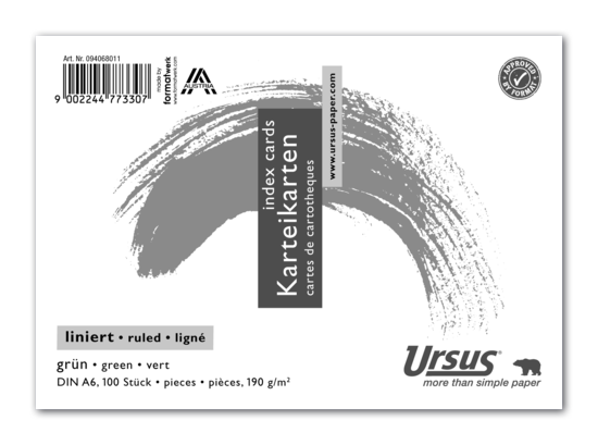 Karteikarten Ursus A6 quer lin. grün, Art.-Nr. 094068011 - Paterno B2B-Shop