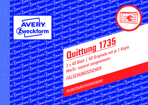 Quittung ZWF A6 SD 2x40Bl, Art.-Nr. 1735ZWF - Paterno B2B-Shop