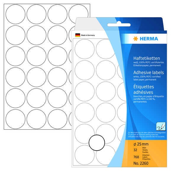 Etiketten Herma weiss 25mm rund, Art.-Nr. 2260E - Paterno B2B-Shop