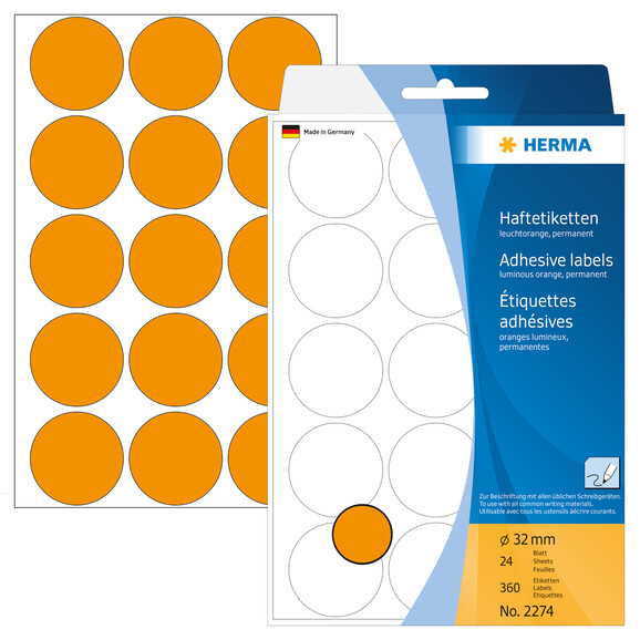 Markierungspunkte Herma 32 mm leuchtorange, Art.-Nr. 2274E - Paterno B2B-Shop