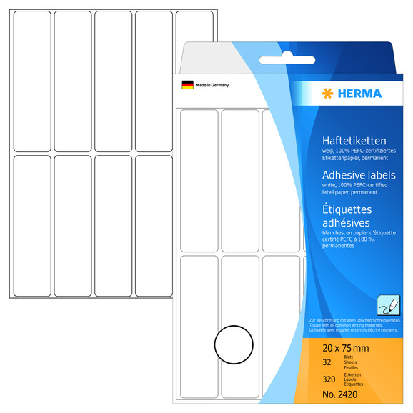 Etiketten Herma 20 x 75 mm weiss, Art.-Nr. 2420E - Paterno B2B-Shop