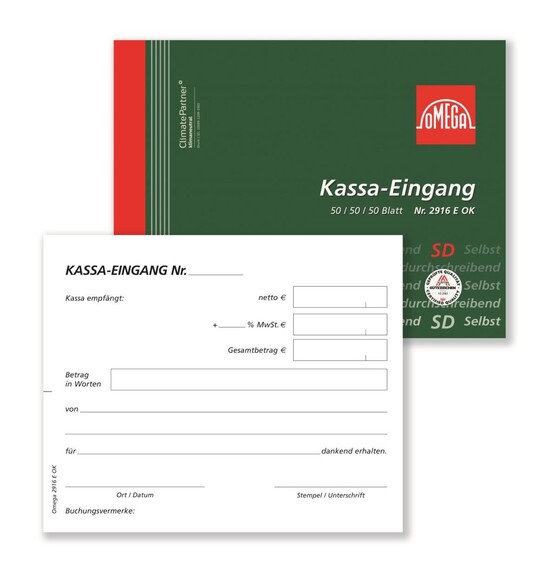 Kassaeingangsbuch Omega A6 quer 3x50 Blatt, Art.-Nr. 2916EOK - Paterno B2B-Shop