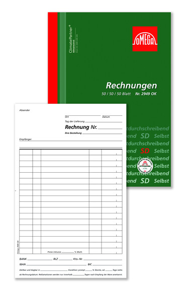 Rechnungsbuch Omega A5 hoch 3x50 Blatt, Art.-Nr. 2949OK - Paterno B2B-Shop