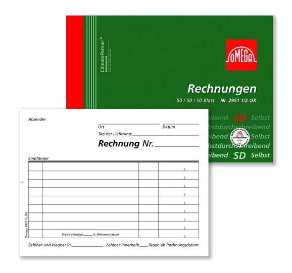 Rechnungsbuch Omega A 6 quer 3x50 Blatt, Art.-Nr. 29511-2OK - Paterno B2B-Shop