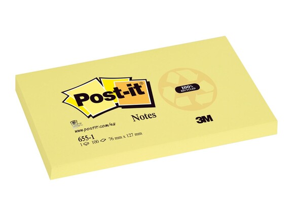 Haftnotizen Post-it 76x127 mm gelb, 90% Altpapier, Art.-Nr. 36551 - Paterno B2B-Shop
