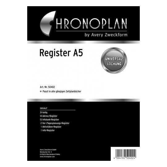 Registereinlage Chronoplan A5, Art.-Nr. 50402ZWF - Paterno B2B-Shop