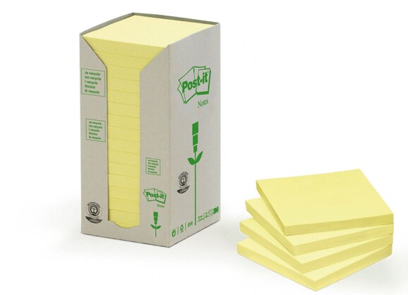 Haftnotizen Post-it 76x76 mm gelb Recycling Tower, Art.-Nr. 654-1T - Paterno B2B-Shop