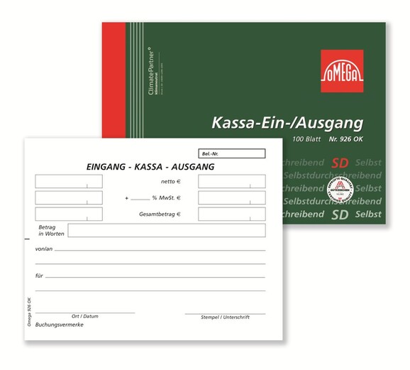 Kassa Ein und Ausgang Omega A 6 quer 100 Blatt, Art.-Nr. 926OK - Paterno B2B-Shop