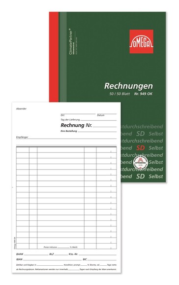 Rechnungungsbuch Omega A5 hoch 2x50 Blatt, Art.-Nr. 949OK - Paterno B2B-Shop