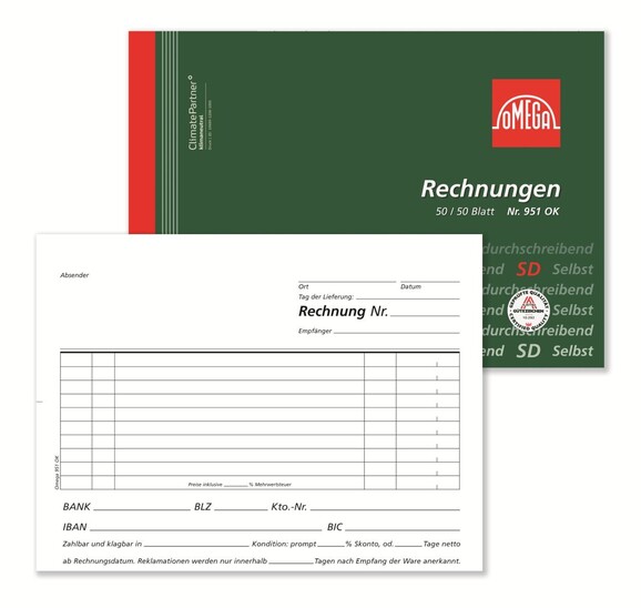 Rechnungsbuch Omega A5 quer 2x50 Blatt, Art.-Nr. 951OK - Paterno B2B-Shop