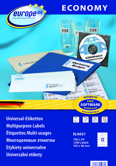 Universaletiketten A4 Europe 100 105x48mm weiß, Art.-Nr. ELA-0021 - Paterno B2B-Shop