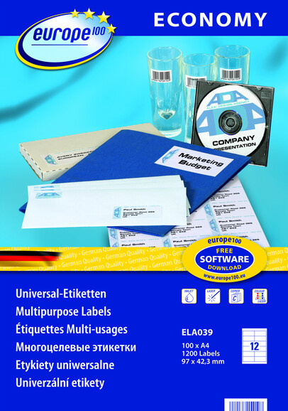 Universaletiketten A4 Europe 100, 96x42,3mm weiß, Art.-Nr. ELA-0039 - Paterno B2B-Shop