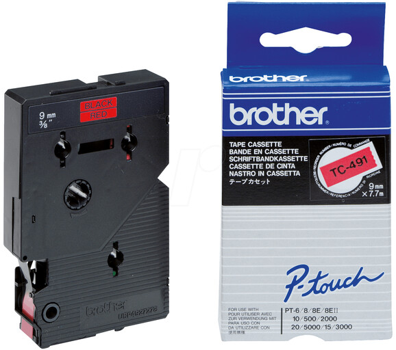 Beschriftungsband Brother 9mm schwarz auf rot, Art.-Nr. TC491 - Paterno B2B-Shop