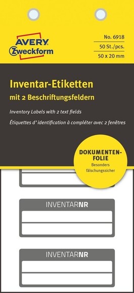 Inventar-Etiketten ZWF 50x20mm, schwarz, Art.-Nr. 6918ZWF - Paterno B2B-Shop