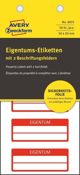 Eigentums-Etiketten ZWF VOID 50 x 20 mm, rot, Art.-Nr. 6925ZWF - Paterno B2B-Shop