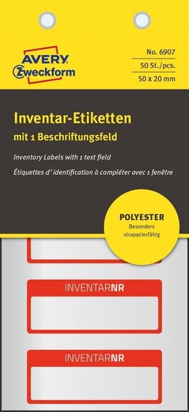 Inventar-Etiketten ZWF 50x20mm, rot, Art.-Nr. 6907ZWF - Paterno B2B-Shop