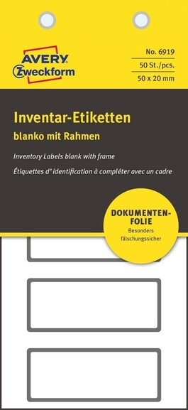 Inventar-Etiketten ZWF 50x20mm, schwarz, Art.-Nr. 6919ZWF - Paterno B2B-Shop