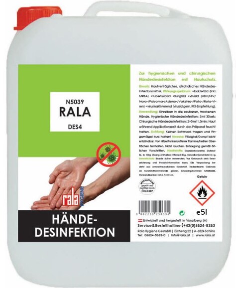 Handdesinfektionsmittel DES4 5 Liter, Art.-Nr. N5040 - Paterno B2B-Shop