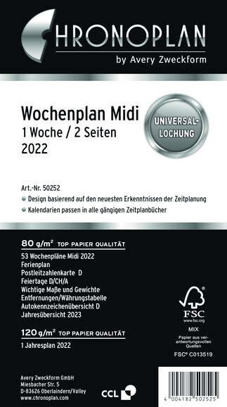 Kalendereinlage Chronoplan Midi Wochenplan, Art.-Nr. 5025J - Paterno B2B-Shop