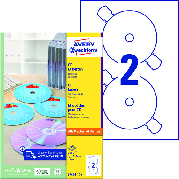 Etiketten ZWF CD-DVD rund 117 mm, Art.-Nr. L7676-100 - Paterno B2B-Shop