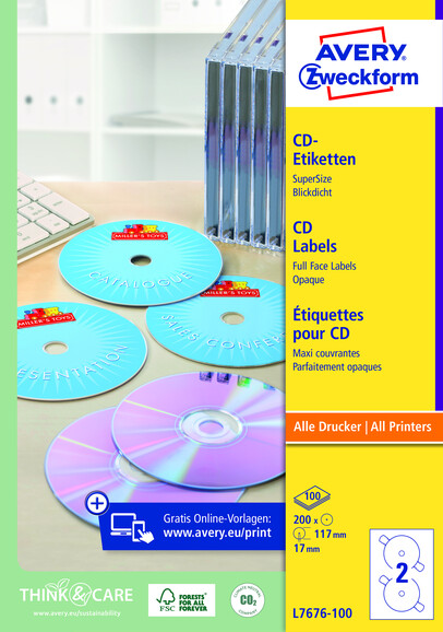 Etiketten ZWF CD-DVD rund 117 mm, Art.-Nr. L7676-100 - Paterno B2B-Shop