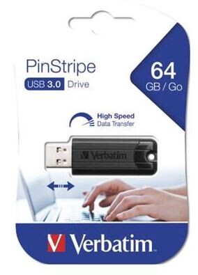 USB Stick Verbatim Pinstripe 64 GB 3.0 schwarz, Art.-Nr. 49318 - Paterno B2B-Shop