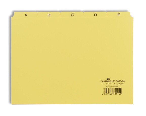 Leitregister Durable A5 quer A-Z 5/5-teilung gelb, Art.-Nr. 3650-GE - Paterno B2B-Shop