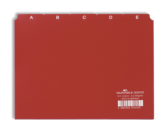 Leitregister Durable A5 quer A-Z 5/5-teilung rot, Art.-Nr. 3650-RT - Paterno B2B-Shop