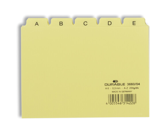 Leitregister Durable A6 quer A-Z 5/5-teilung gelb, Art.-Nr. 3660-GE - Paterno B2B-Shop