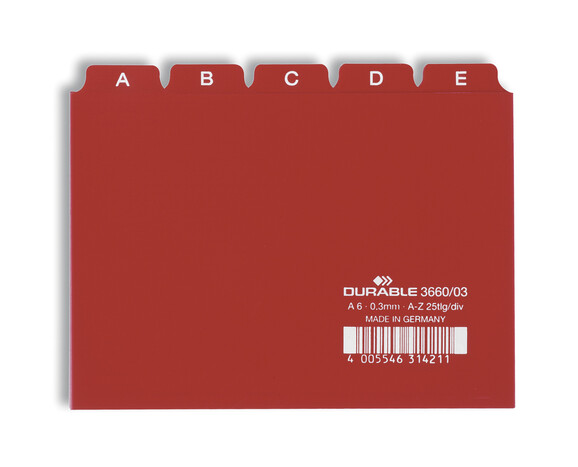 Leitregister Durable A6 quer A-Z 5/5-teilung rot, Art.-Nr. 3660-RT - Paterno B2B-Shop