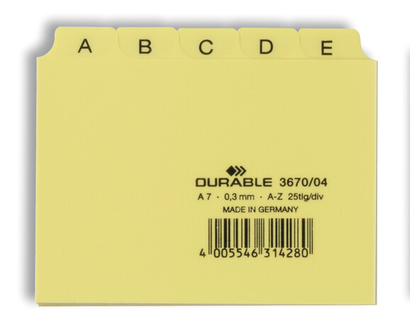 Leitregister Durable A7 quer A-Z 5/5-teilung gelb, Art.-Nr. 3670-GE - Paterno B2B-Shop