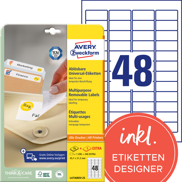 Universaletiketten ZWF 45,7 x 21,2 mm wieder, Art.-Nr. L4736REV-25 - Paterno B2B-Shop