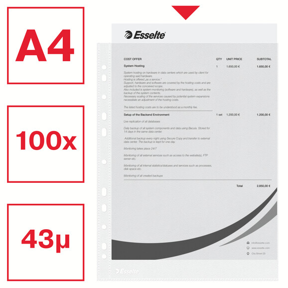 Klarsichthüllen Esselte A4 43 my farblos genarbt, Art.-Nr. ES56171 - Paterno B2B-Shop