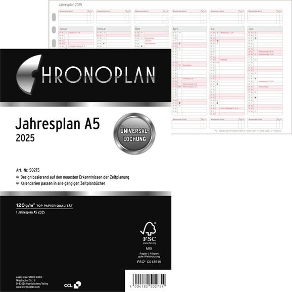 Kalendereinlage Chronoplan A5 Jahresplan, Art.-Nr. 5027J - Paterno B2B-Shop
