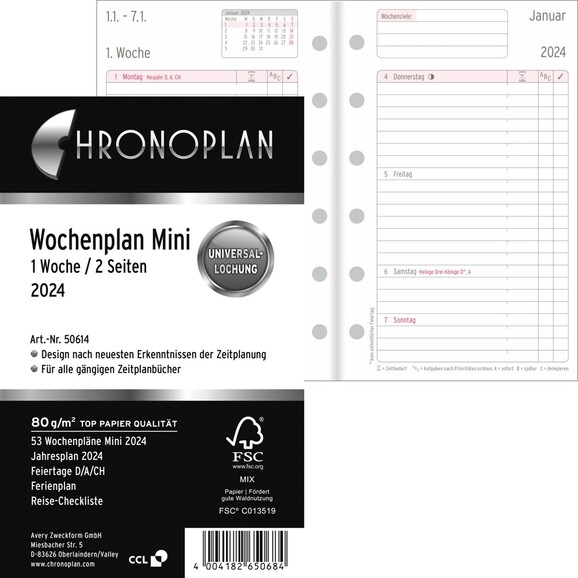 Kalendereinlage Chronoplan Mini Wochenplan, Art.-Nr. 5061J - Paterno B2B-Shop