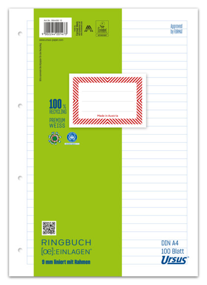 Ringbucheinlage Ursus A4 100 Blatt liniert, Art.-Nr. 084499-10 - Paterno B2B-Shop