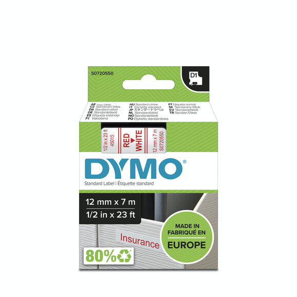 Beschriftungsband Dymo 12mmx7m rot weiß, Art.-Nr. 00450-RTWS - Paterno B2B-Shop