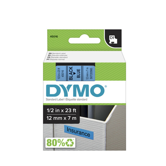 Beschriftungsband Dymo 12mmx7m schwarz blau, Art.-Nr. 00450-SWBL - Paterno B2B-Shop