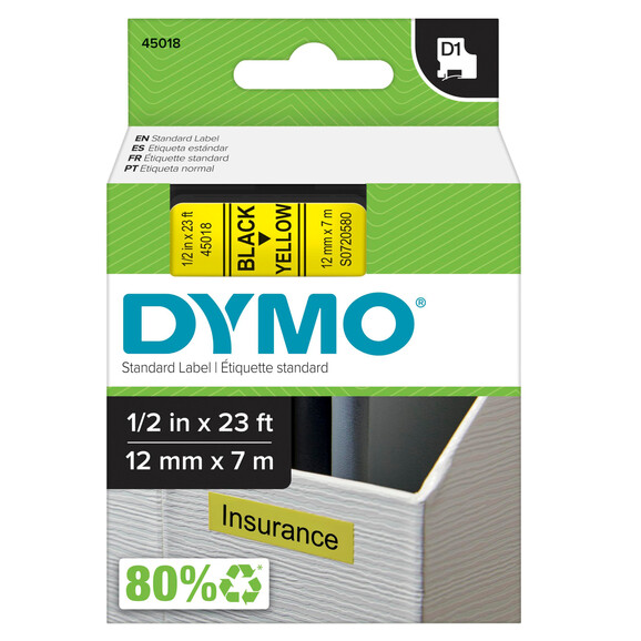 Beschriftungsband Dymo 12mmx7m schwarz gelb, Art.-Nr. 00450-SWGE - Paterno B2B-Shop