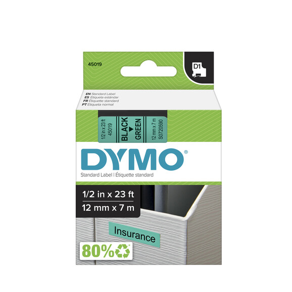 Beschriftungsband Dymo 12mmx7m schwarz grün, Art.-Nr. 00450-SWGN - Paterno B2B-Shop