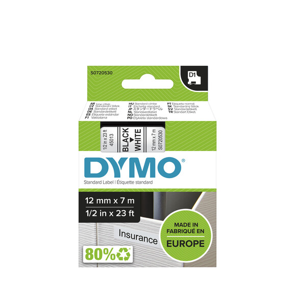 Beschriftungsband Dymo 12mmx7m schwarz weiss, Art.-Nr. 00450-SWWS - Paterno B2B-Shop