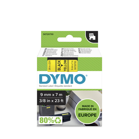 Beschriftungsband Dymo 9mmx7m schwarz gelb, Art.-Nr. 00409-SWGE - Paterno B2B-Shop