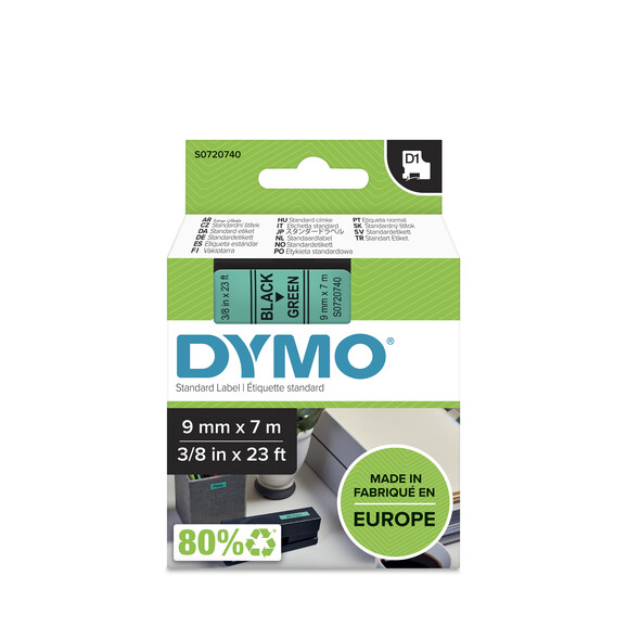 Beschriftungsband Dymo 9mmx7m schwarz grün, Art.-Nr. 00409-SWGN - Paterno B2B-Shop