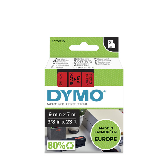 Beschriftungsband Dymo 9mmx7m schwarz rot, Art.-Nr. 00409-SWRT - Paterno B2B-Shop