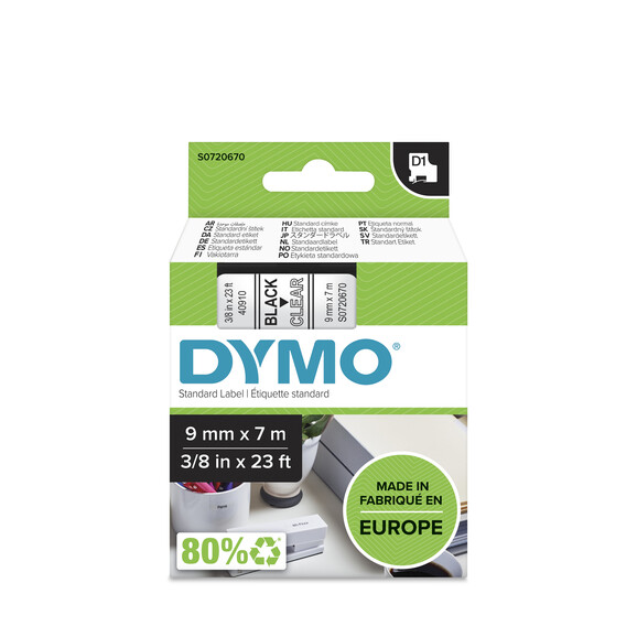 Beschriftungsband Dymo 9mmx7m schwarz farblos, Art.-Nr. 00409-SWTR - Paterno B2B-Shop